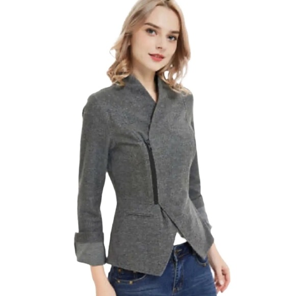 CAbi Jackets & Blazers - CAbi Moto Style Rebel Ponte Zip Jacket Gray
